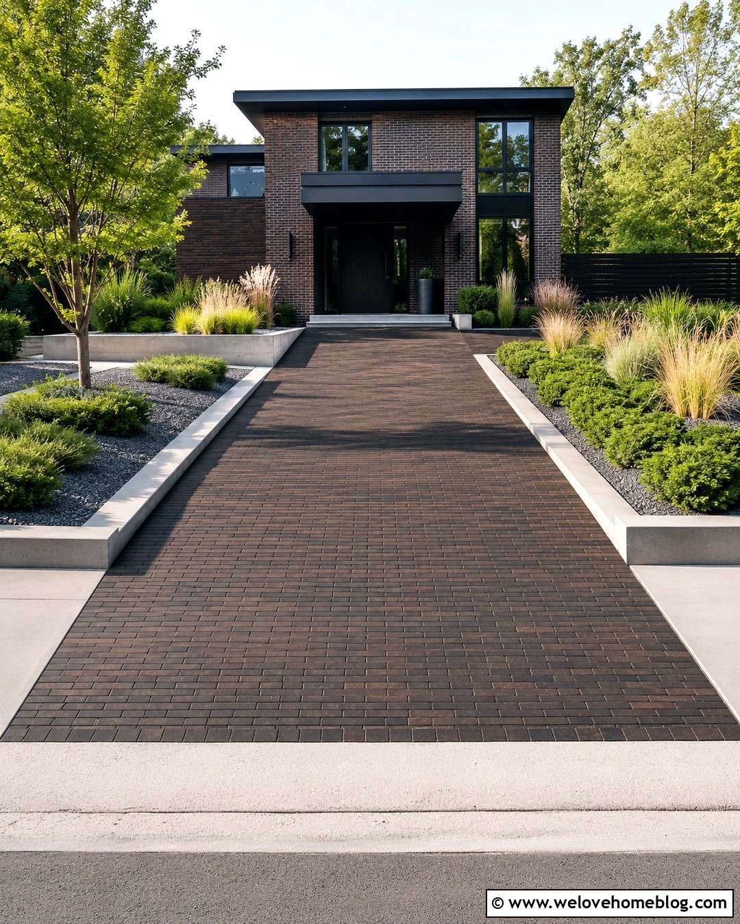 Contemporary Brick Driveway In A Linear Pattern - 20 contemporary driveway ideas