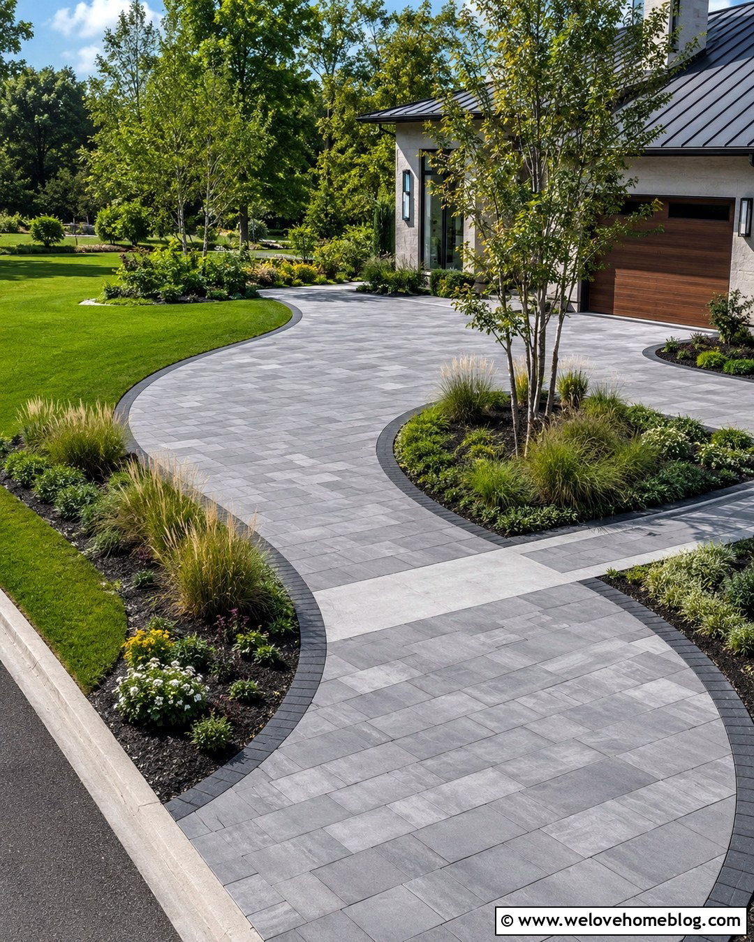 Contemporary Curved Driveway With Concrete Pavers - 20 contemporary driveway ideas