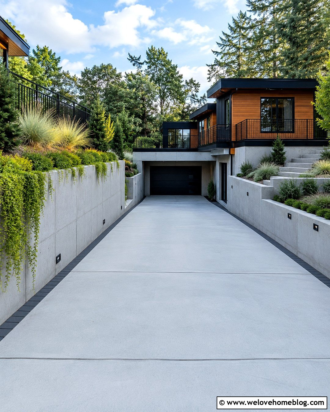 Contemporary Driveway With Concrete Retaining Walls - 20 contemporary driveway ideas