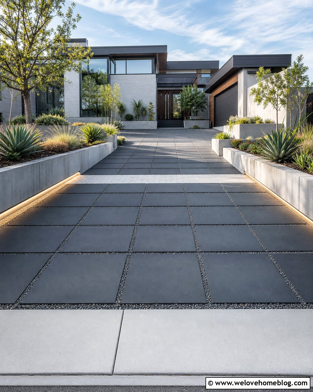 Contemporary Driveway With Linear Lights - 25 Driveway With Lights Ideas