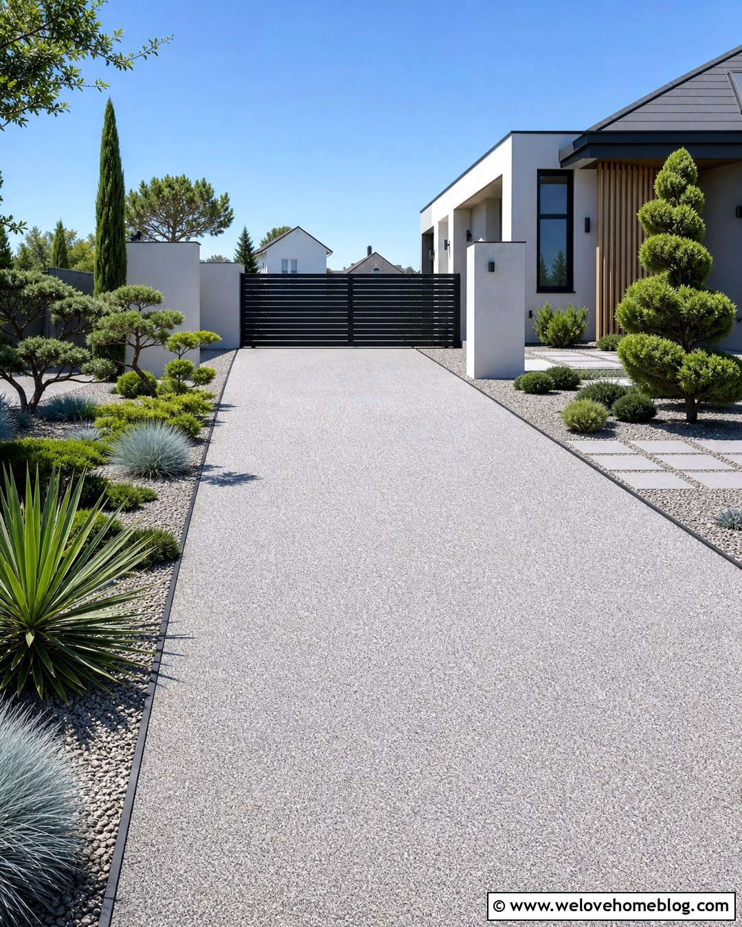 Contemporary Gated Driveway Entrance With Gravel Beds - 25 gated driveway entrance landscaping ideas