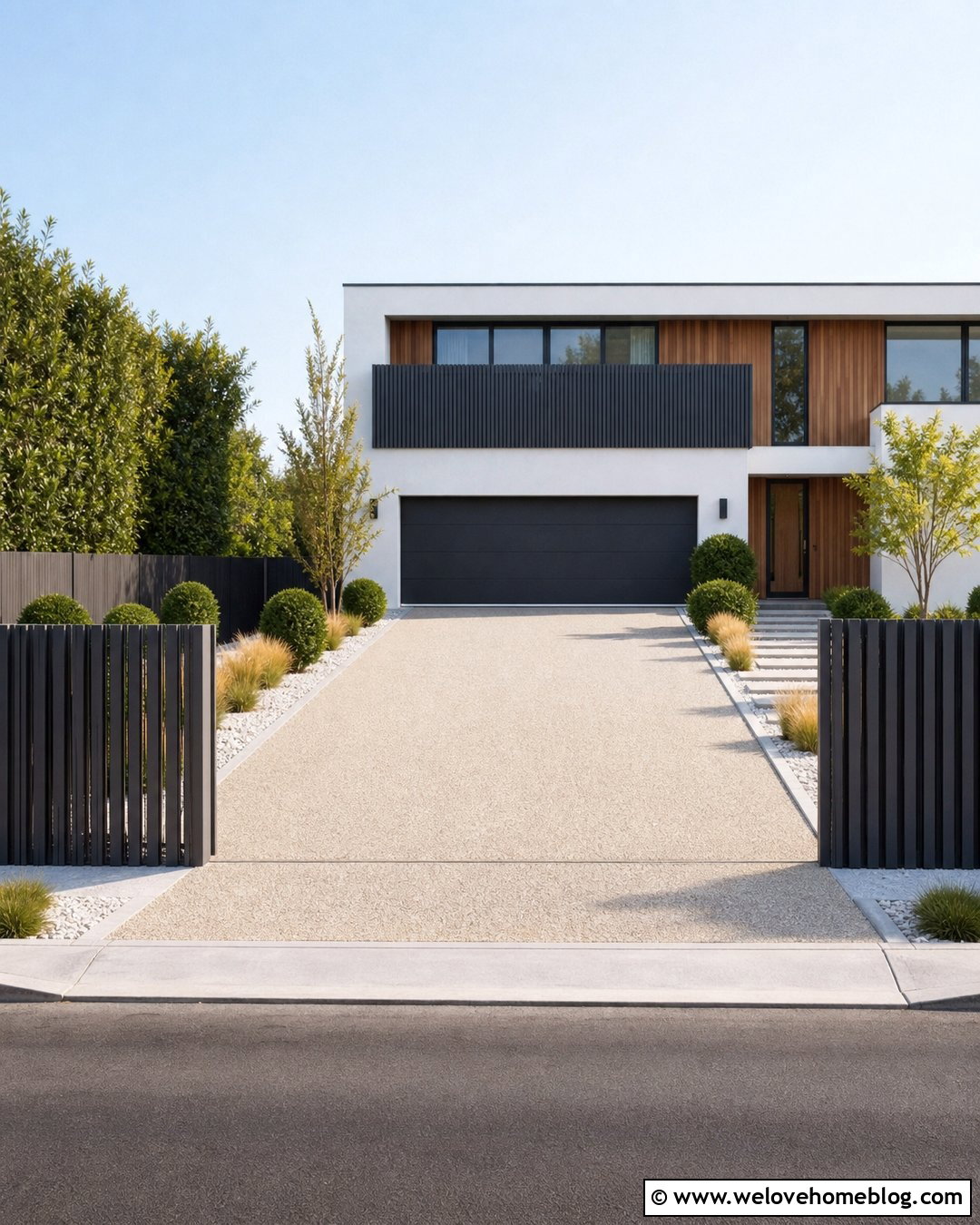 Contemporary Slatted Driveway Fence - 30 Driveway Fence Ideas