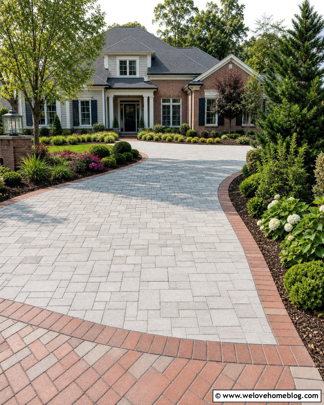 Contrasting Brick Edging With A Paver Driveway - 20 brick driveway edging ideas