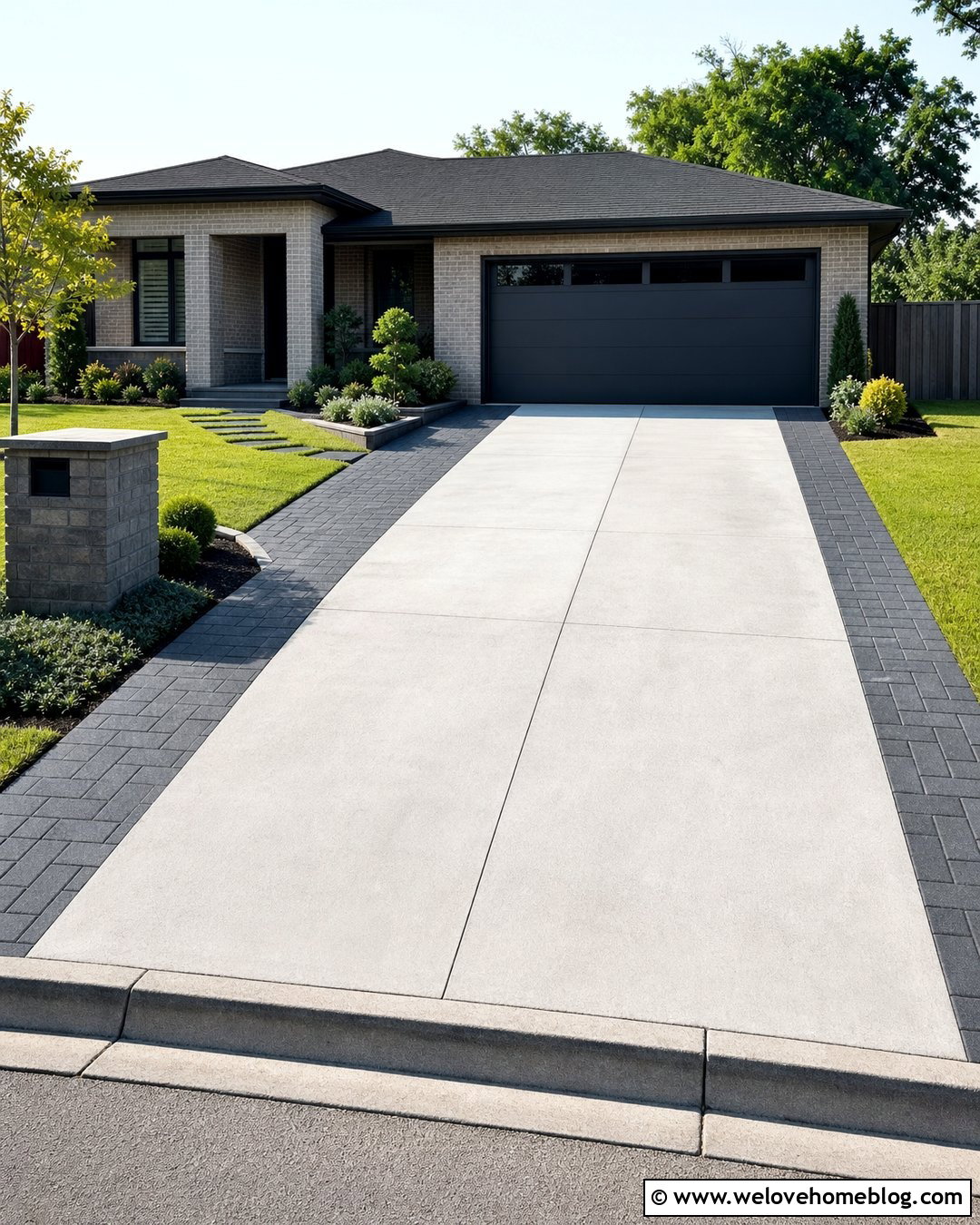 Contrasting Paver Ribbon Driveway Extension - 35 Driveway Extension Ideas
