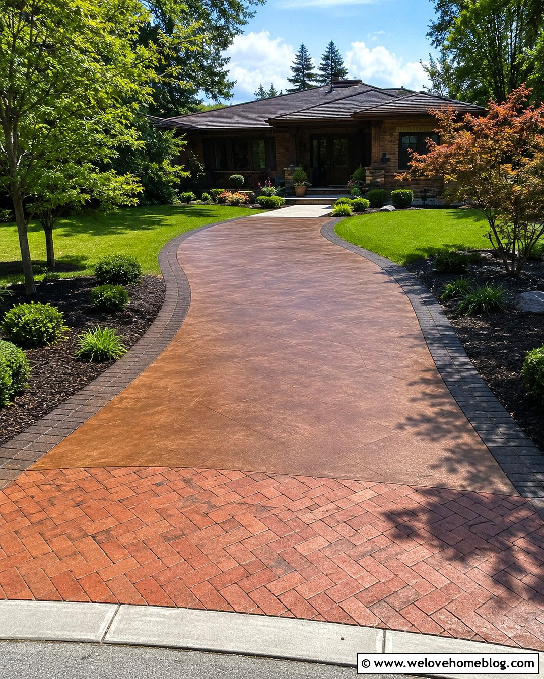 Copper Brown Driveway Paint With Brick Apron - 20 Driveway Paint Colors Ideas