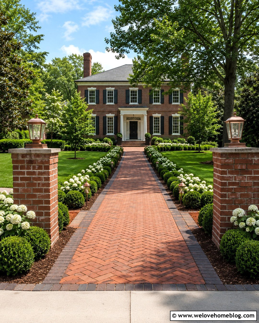 Copper Path Lights Along Brick Driveway - 20 Lights Along Driveway Ideas