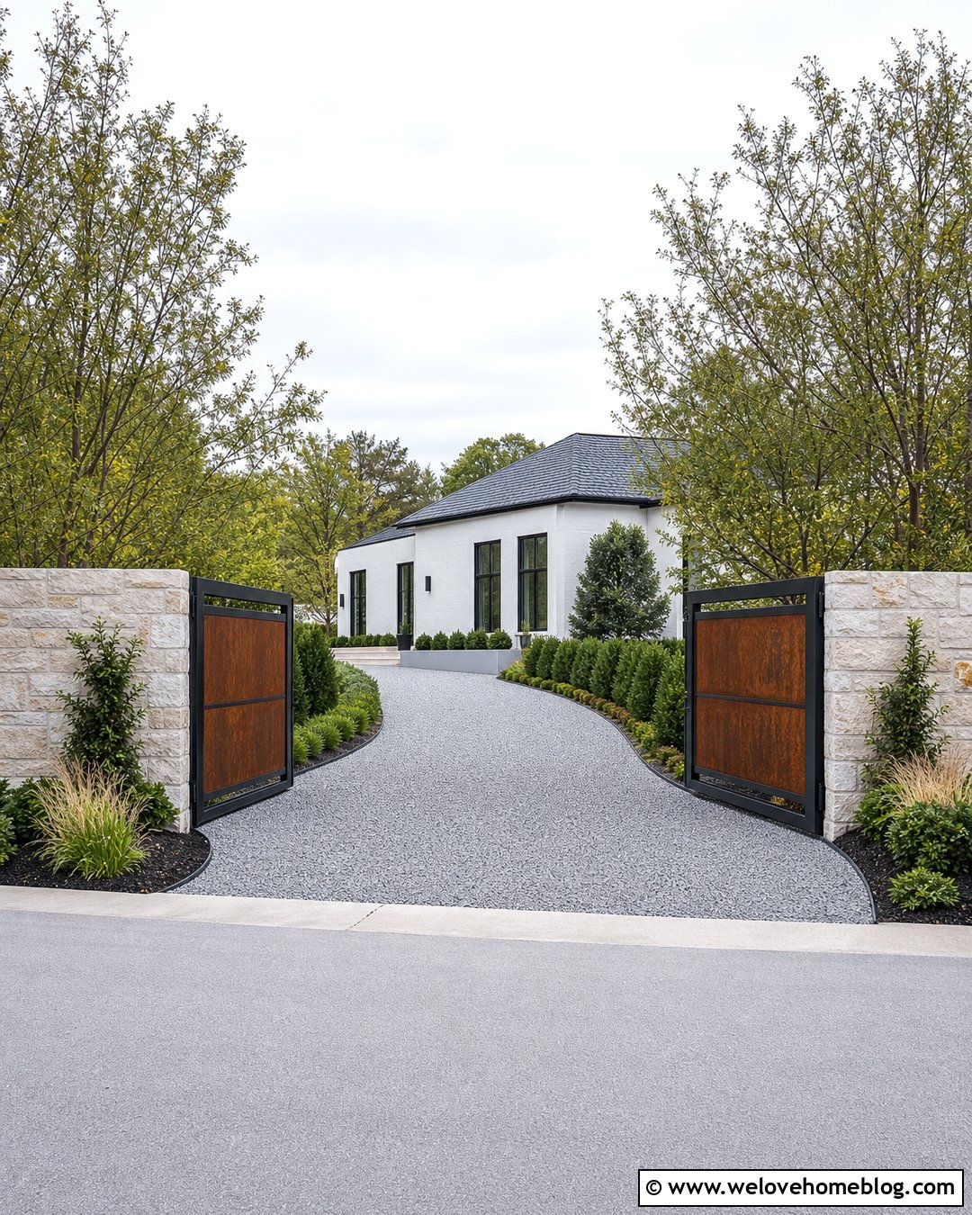 Corten Steel And Black Frame Driveway Gate - 20 Corten Steel Driveway Gates Ideas