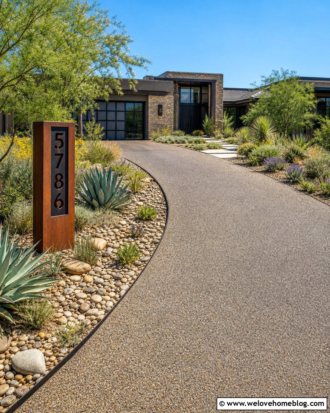 Corten Steel Driveway Address Sign With Native Plants - 25 Driveway Address Sign Ideas