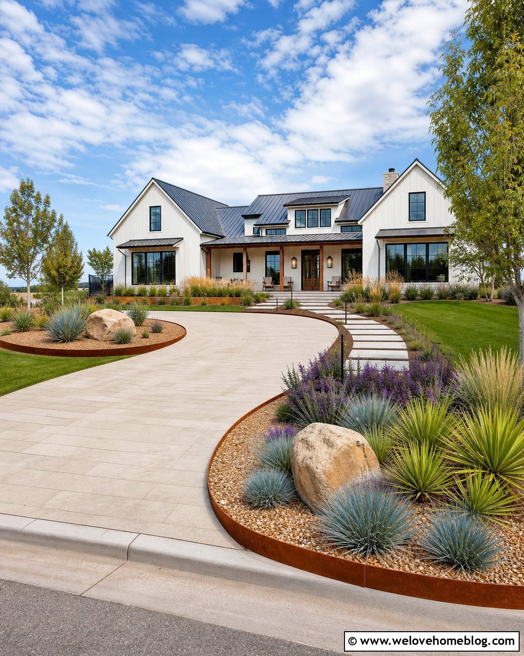 Corten Steel Driveway Border With Gravel Landscaping - 25 Driveway Border Landscape Edging Ideas