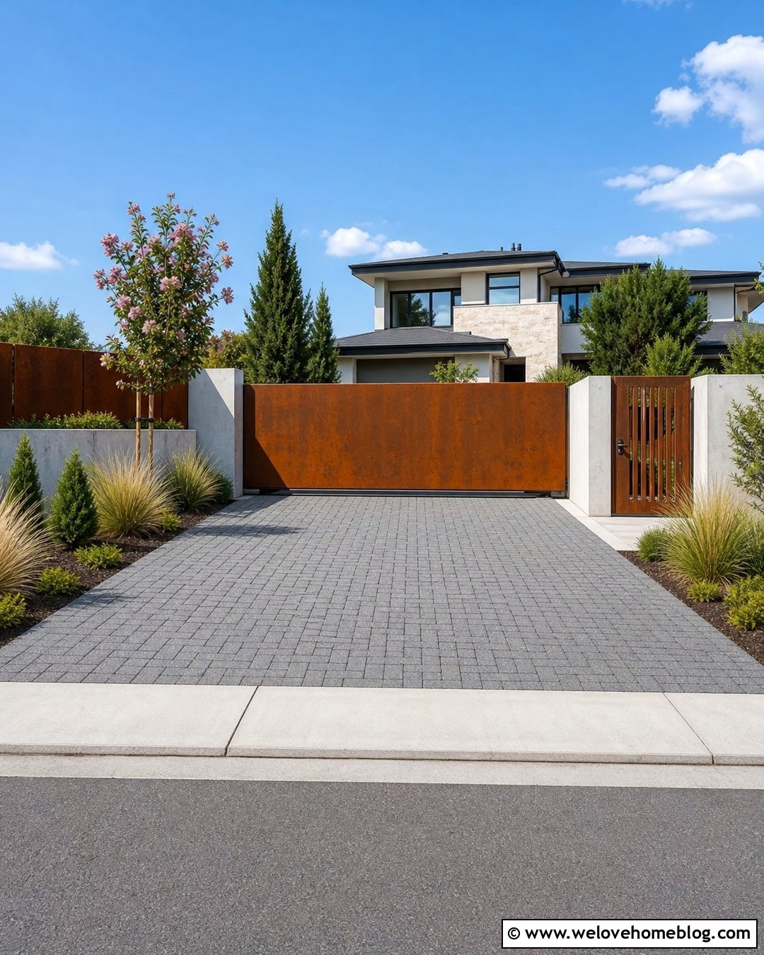 Corten Steel Driveway Gate With Pedestrian Gate - 20 Corten Steel Driveway Gates Ideas