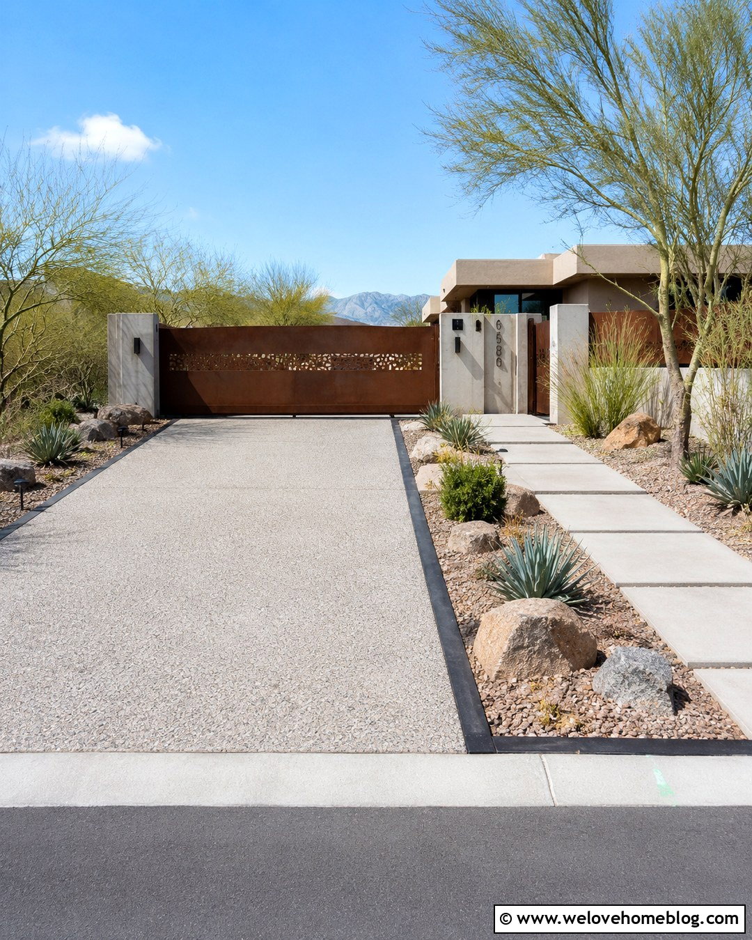 Corten Steel Gate With Desert Landscaping - 20 Private Gated Driveway Entrance Ideas