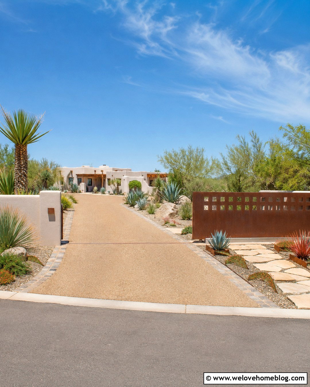 Corten Steel Ranch Gate With Desert Landscaping - 20 ranch style gates driveway entrance ideas