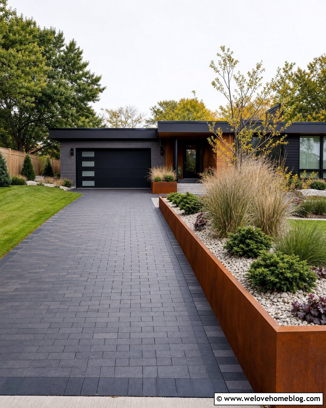 Corten Steel Retaining Wall By Modern Driveway - 20 retaining wall by driveway ideas