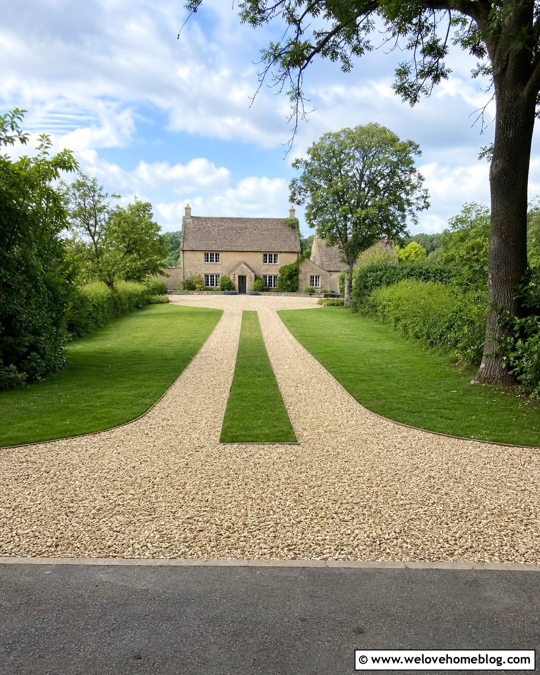 Cotswold Chippings Driveway With Central Grass Strip - 20 Cotswold Chippings Driveway Ideas