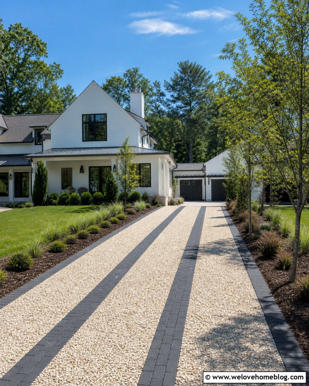 Cotswold Chippings Driveway With Paver Ribbons - 20 Cotswold Chippings Driveway Ideas