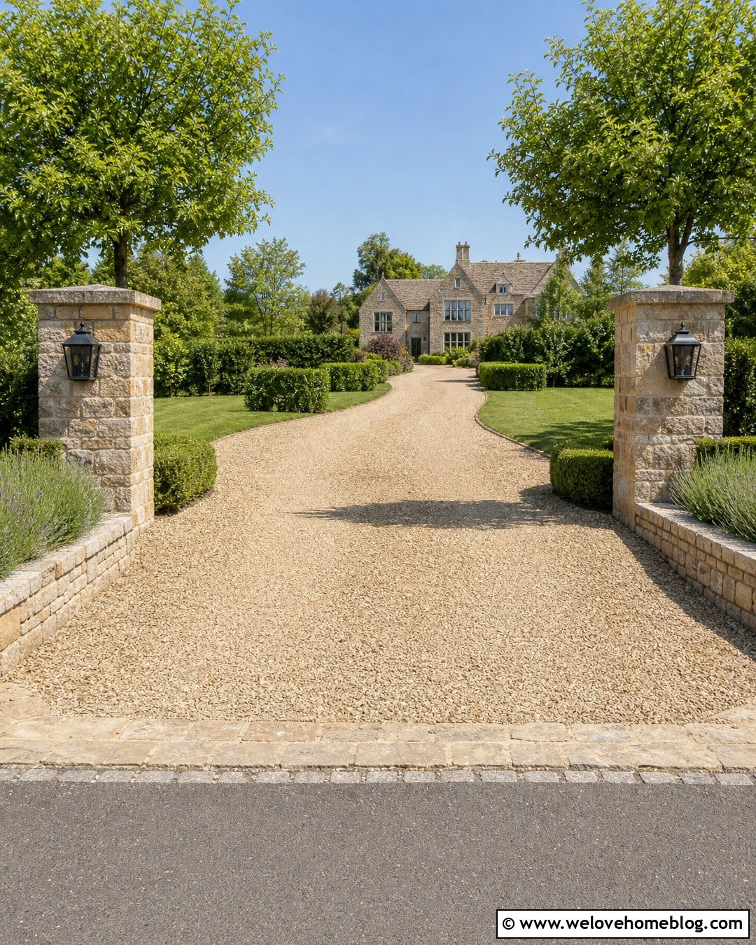 Cotswold Chippings Driveway With Stone Pillars - 20 Cotswold Chippings Driveway Ideas