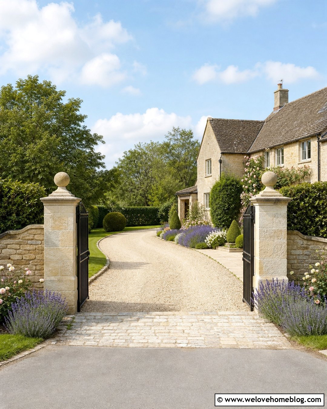 Cotswold Gravel Driveway With Stone Gate Pillars - 20 Cotswold Gravel Driveway Ideas