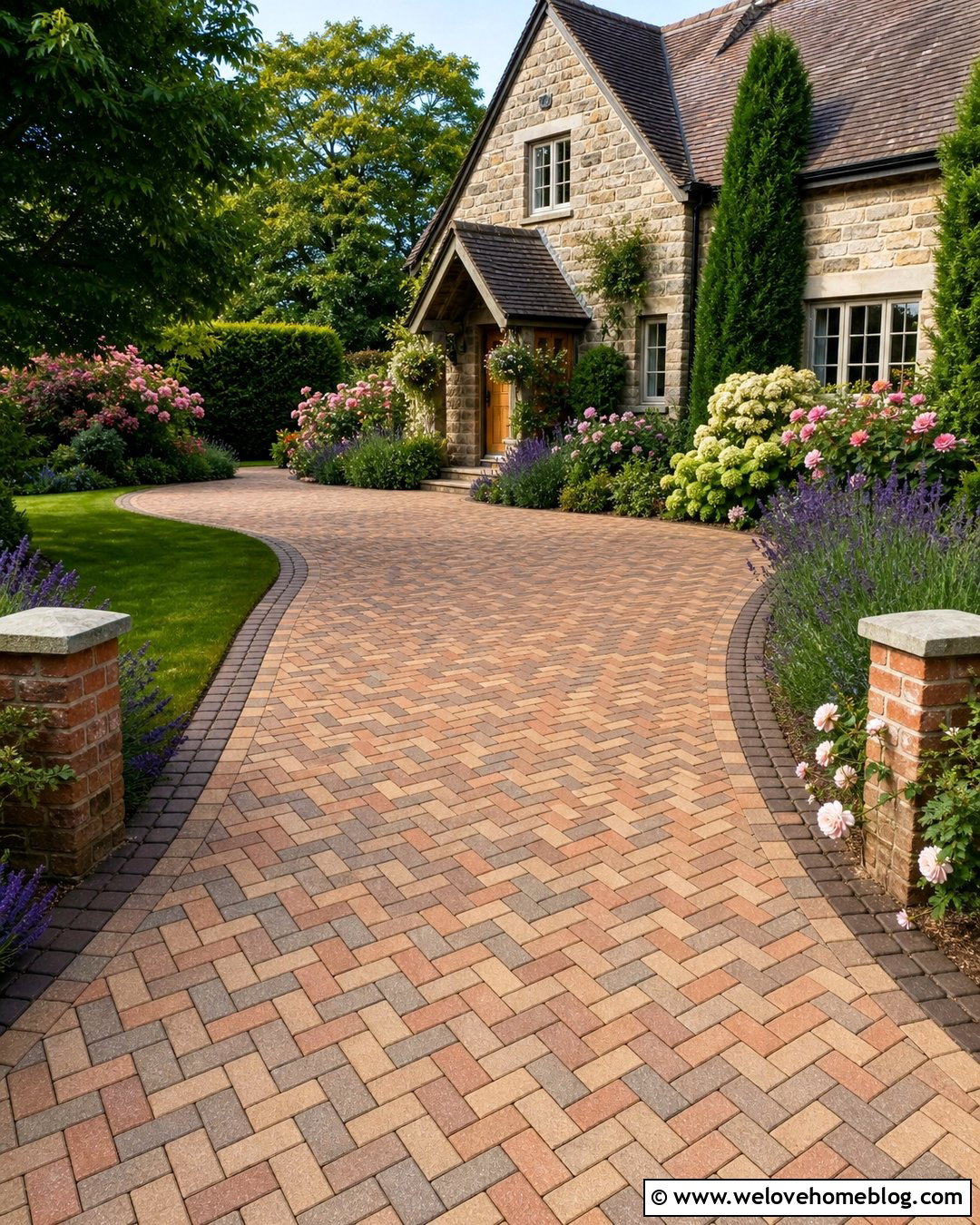 Cottage Block Paving Driveway With Flower Borders - 35 Block Paving Driveway Ideas