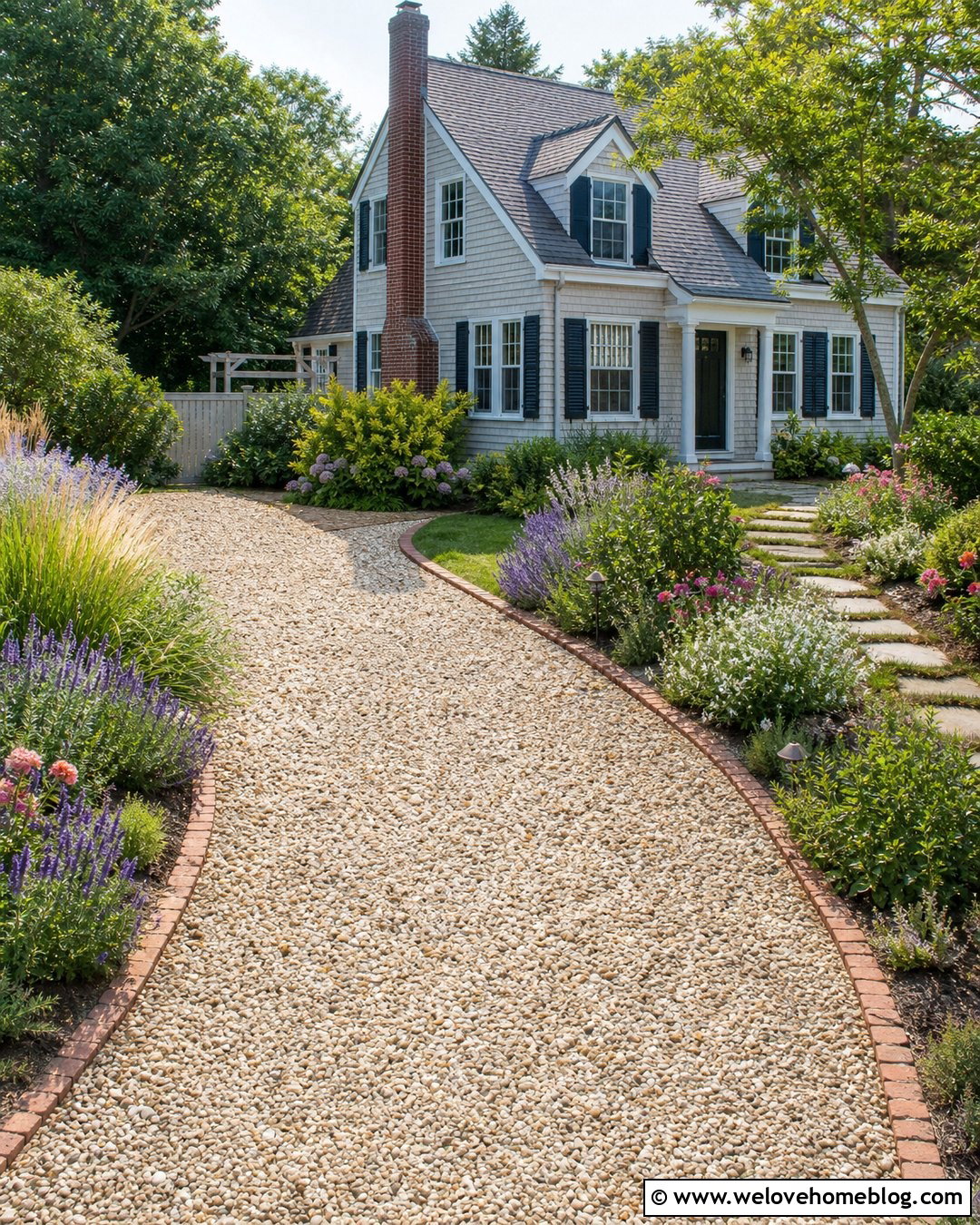 Cottage Creek Rock Driveway With Flowering Borders - 20 Creek Rock Driveway Ideas