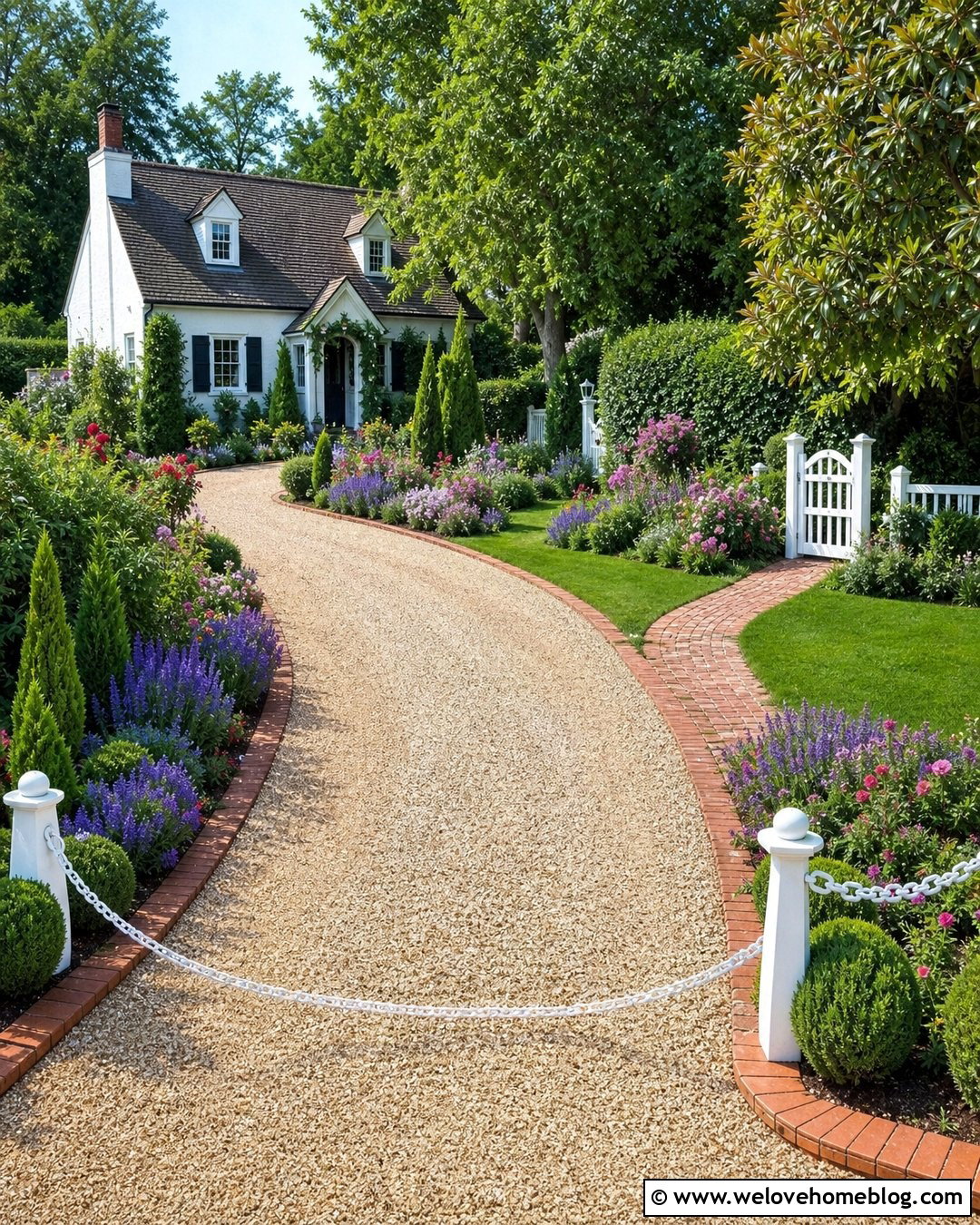 Cottage Driveway Chain With Garden Borders - 20 Chain To Block Driveway Ideas