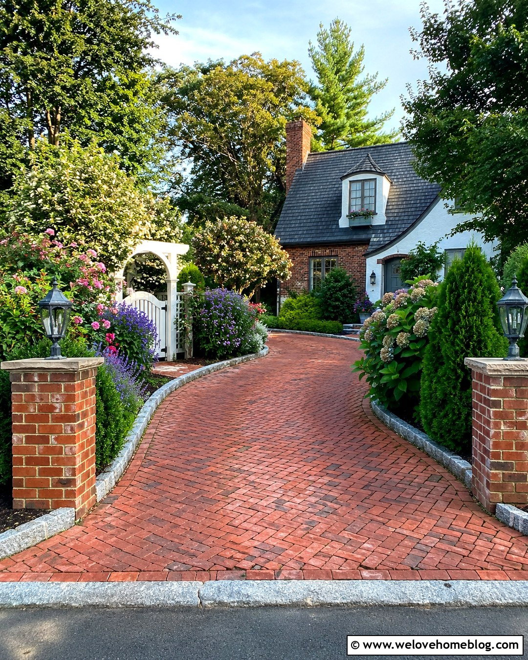 Cottage Driveway Entrance With Garden Borders - 20 Front Yard Driveway Entrance Ideas