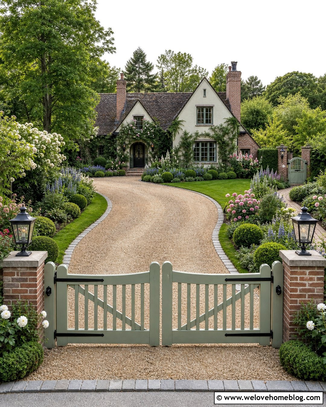 Cottage Driveway Gate With Flower Borders - 35 Front Gate Entrance Driveway Ideas