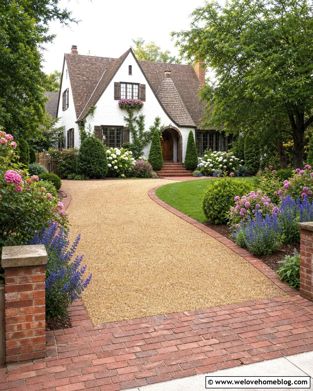 Cottage Driveway With Brick and Gravel - 50 Driveway Ideas