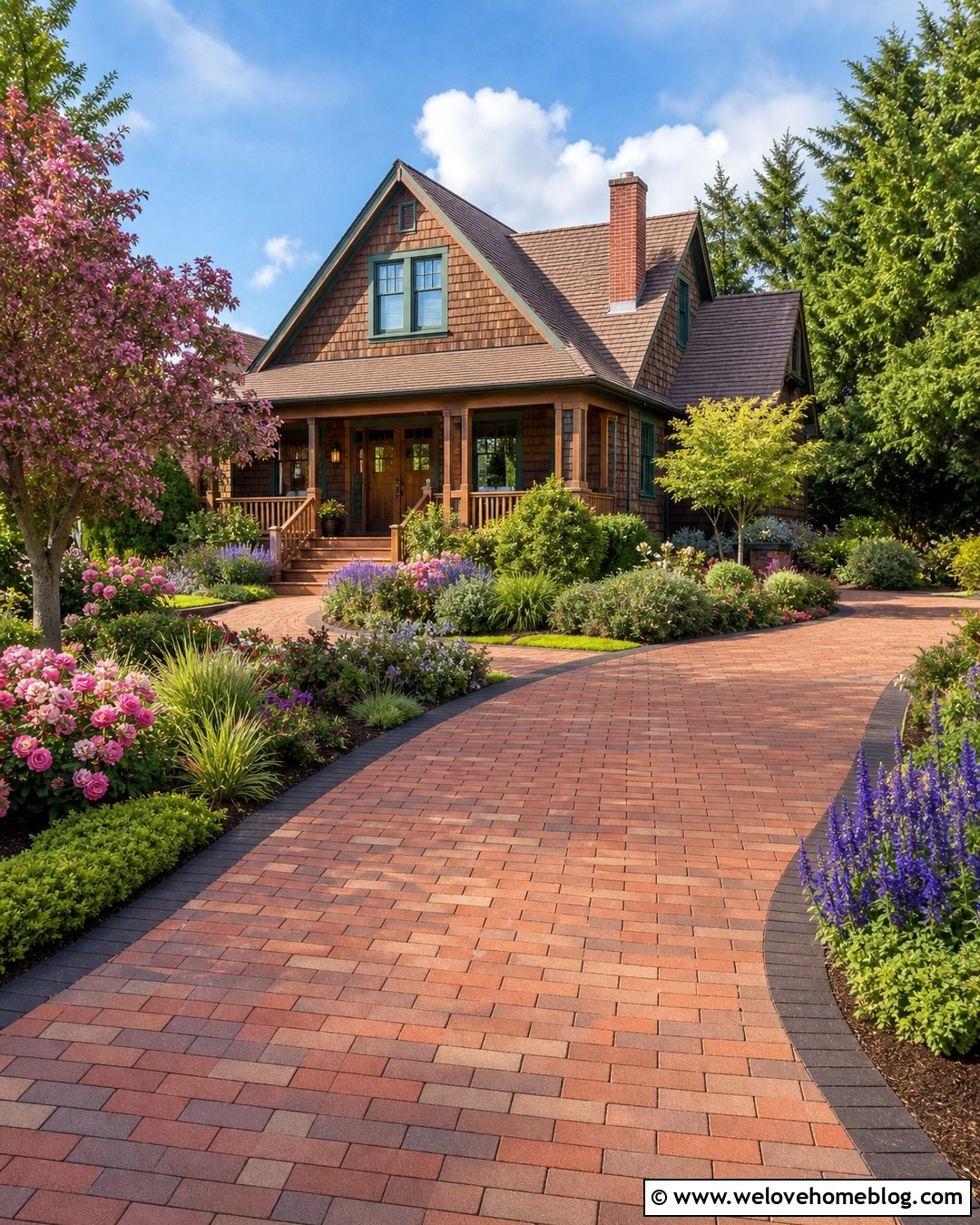 Cottage Garden Driveway With Brick Pavers - 30 front yard driveway ideas