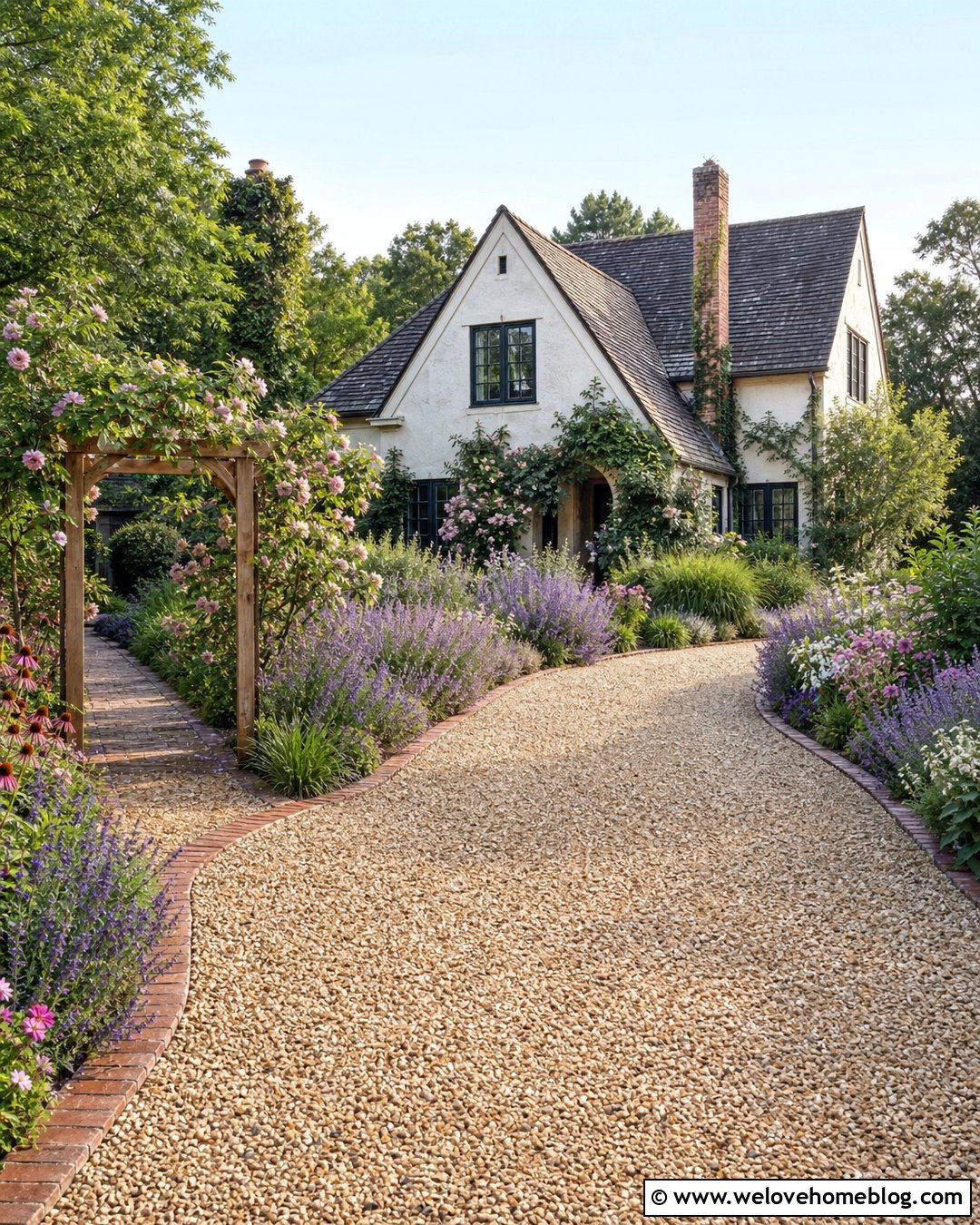 Cottage Gravel Driveway With Flower Borders - 25 Driveway Gravel Ideas