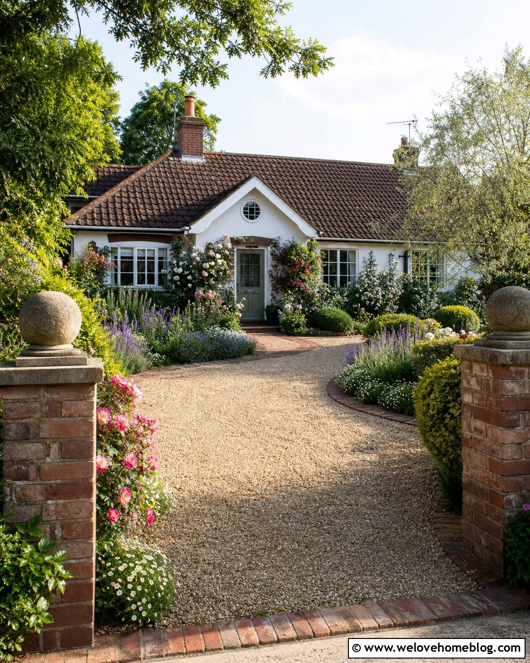 Cottage Gravel Driveway With Reclaimed Brick Edging - 20 Edge Gravel Driveway Ideas