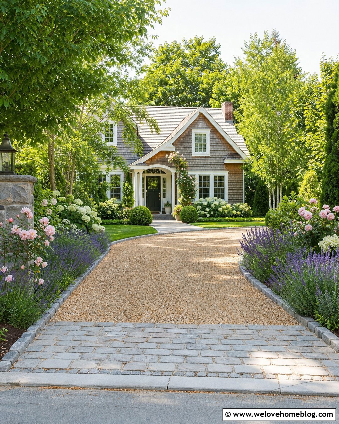Cottage Gravel Driveway With Tumbled Cobblestones - 20 Cobblestone And Gravel Driveway Ideas