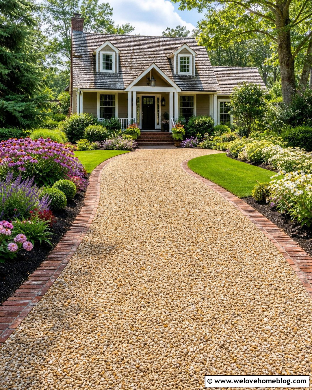 Cottage Pea Gravel Driveway With Flower Beds - 40 driveway on a budget ideas
