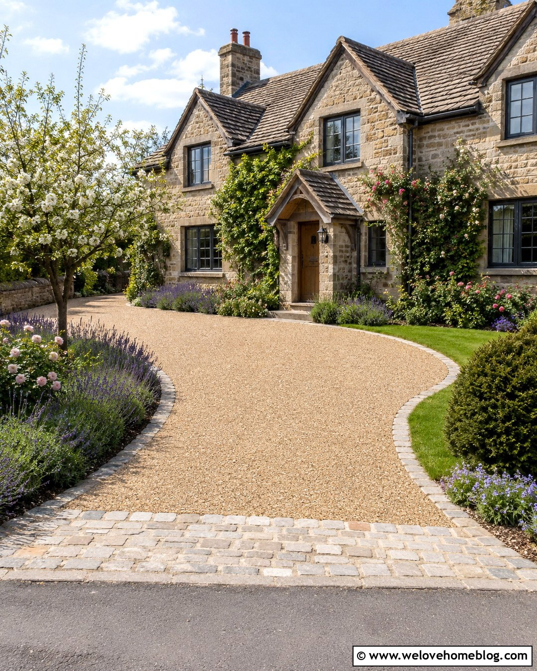 Cottage Resin Bound Gravel Driveway With Cobblestone Apron - 20 Resin Bound Gravel Driveway Ideas