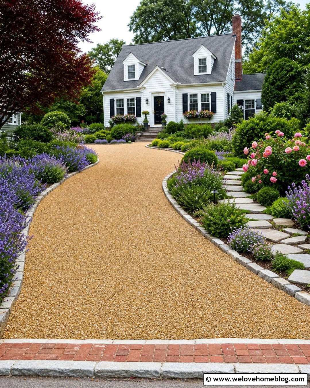 Cottage Sealed Gravel Driveway With Flower Borders - 20 sealed gravel driveway ideas