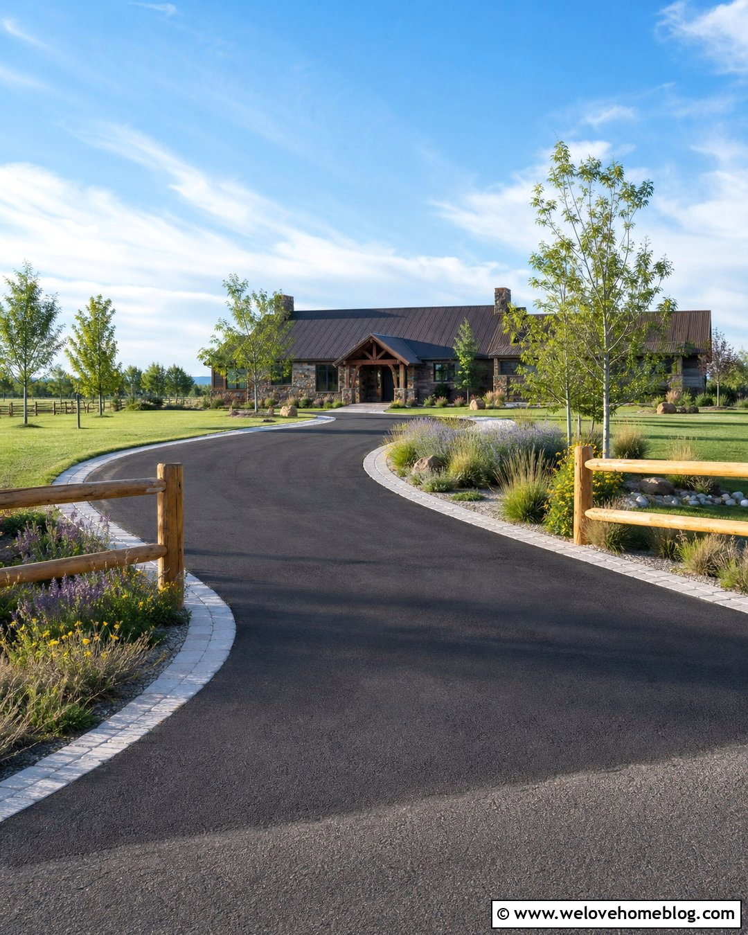 Country Asphalt Driveway With Split Rail Fencing - 40 Country Driveway Entry Landscaping Ideas