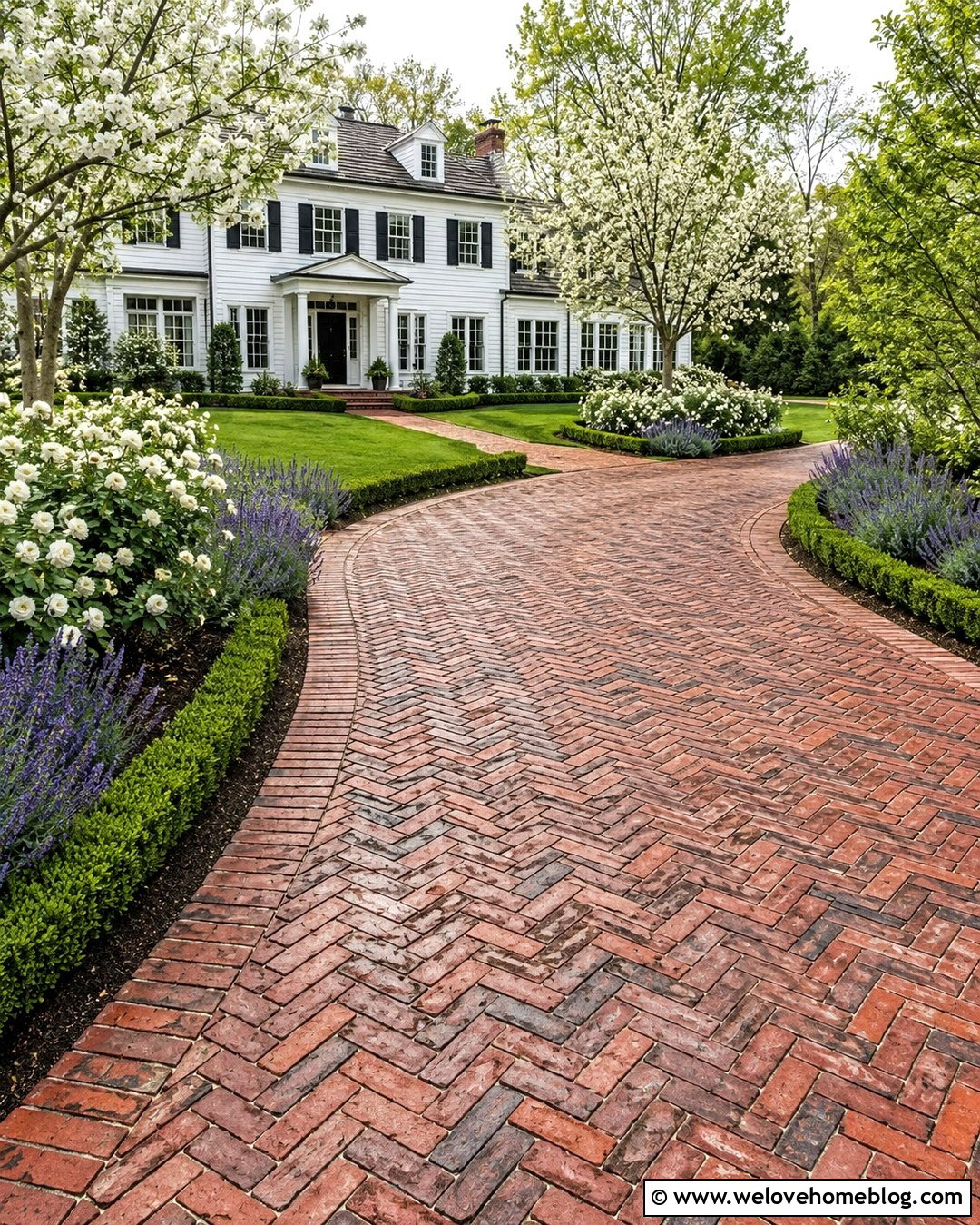 Country Brick Driveway With Boxwood Borders - 20 country driveway landscaping ideas