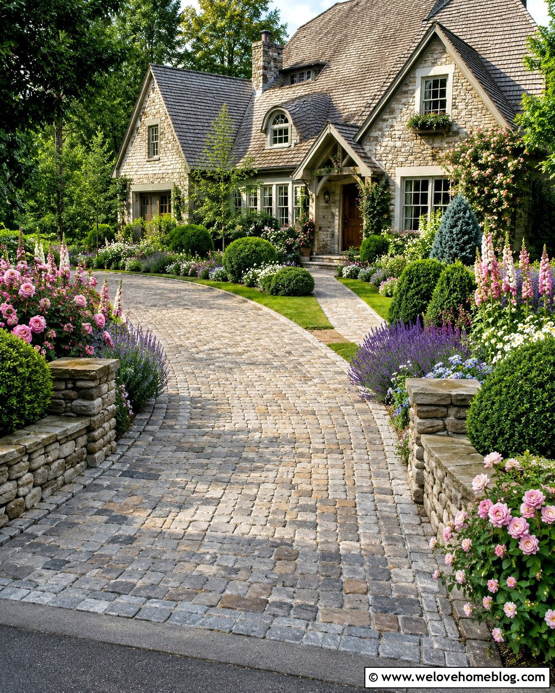 Country Cobblestone Driveway With Cottage Garden Borders - 20 country driveway landscaping ideas