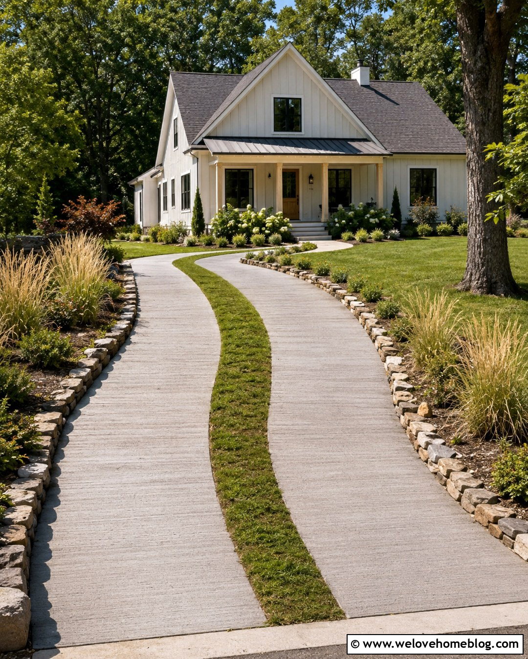Country Concrete Driveway With Grass Strips - 20 Country Home Driveway Ideas