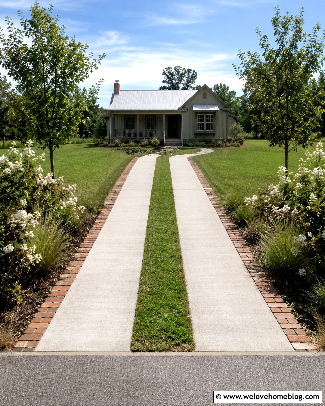 Country Concrete Driveway With Grass Strips - 20 Country Driveway Landscape Ideas