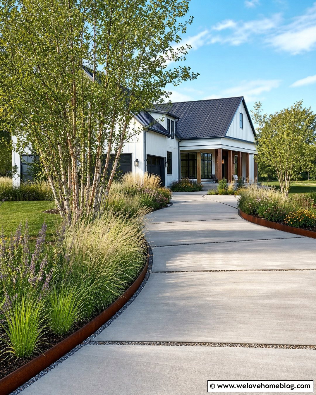 Country Concrete Driveway With Native Grasses