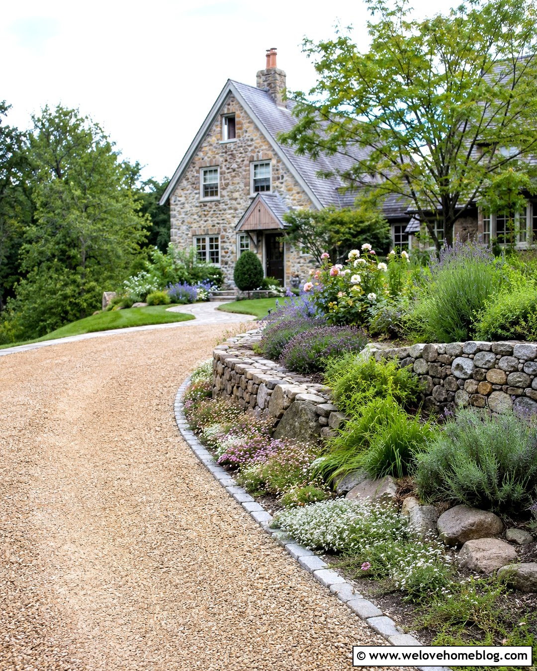 Country Cottage Driveway With A Low Stone Wall - 20 Country Cottage Driveway Ideas