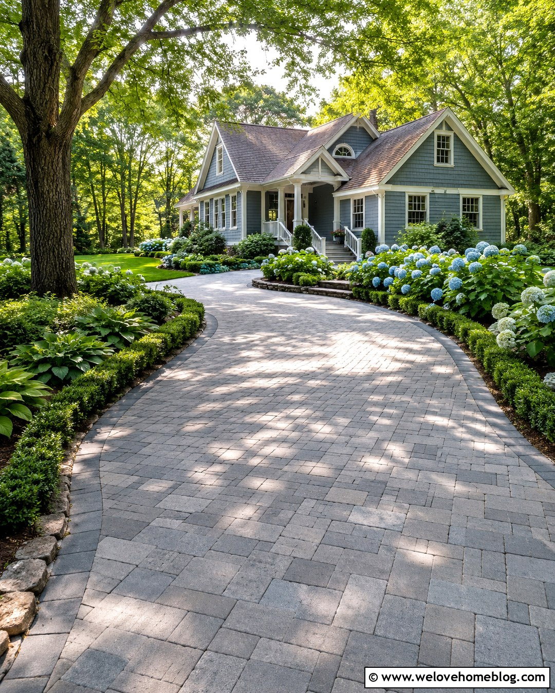 Country Cottage Driveway With Hydrangea Borders - 20 Country Cottage Driveway Ideas