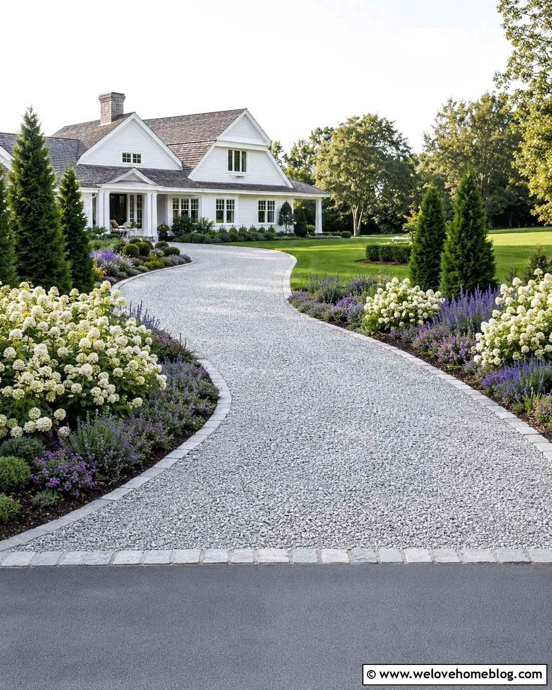 Country Crushed Stone Driveway With Hydrangea Beds - 20 country driveway landscaping ideas