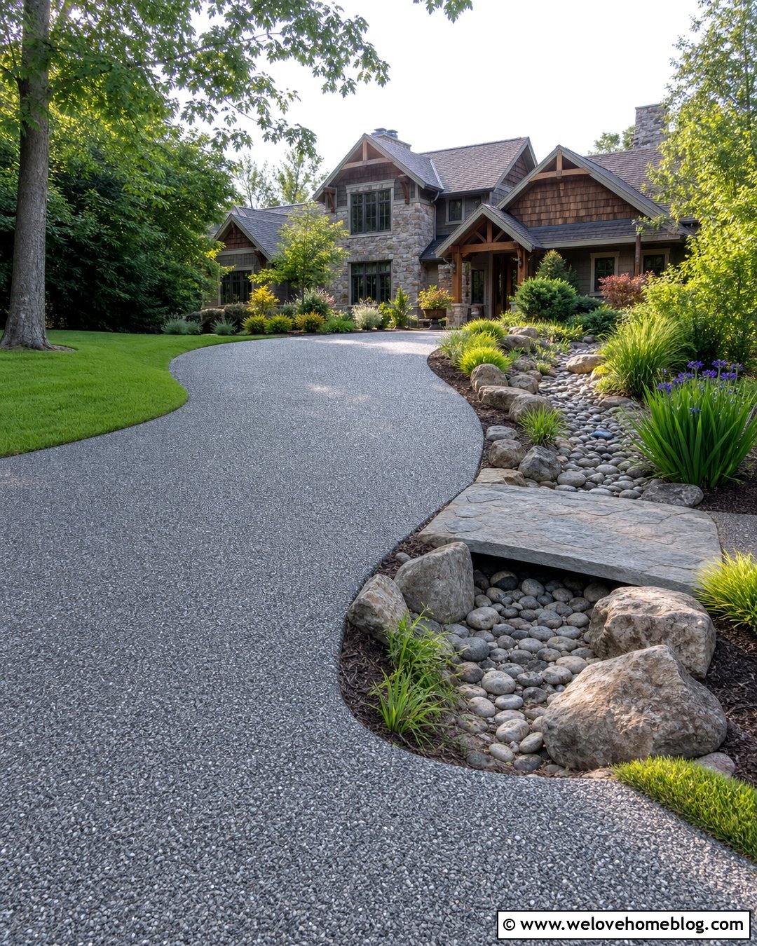 Country Driveway Entrance With A Dry Creek Bed