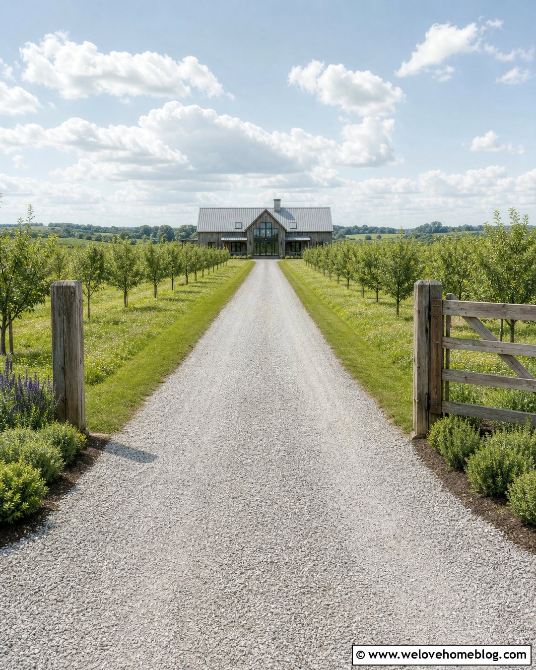 Country Driveway Entrance With An Orchard Approach - 35 Driveway Entrance Landscaping Country Ideas