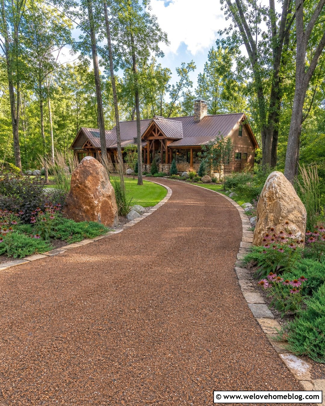 Country Driveway Entrance With Boulder Markers - 20 End Of Driveway Entrance Country Ideas