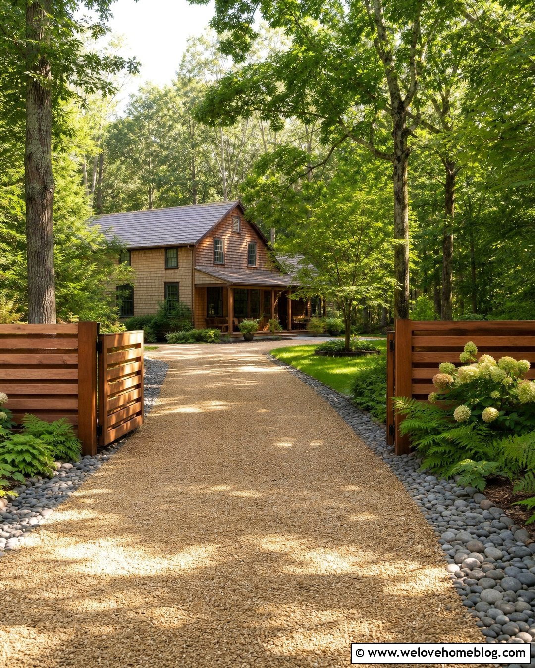 Country Driveway Entrance With Cedar Fence Panels - 35 Driveway Entrance Landscaping Country Ideas