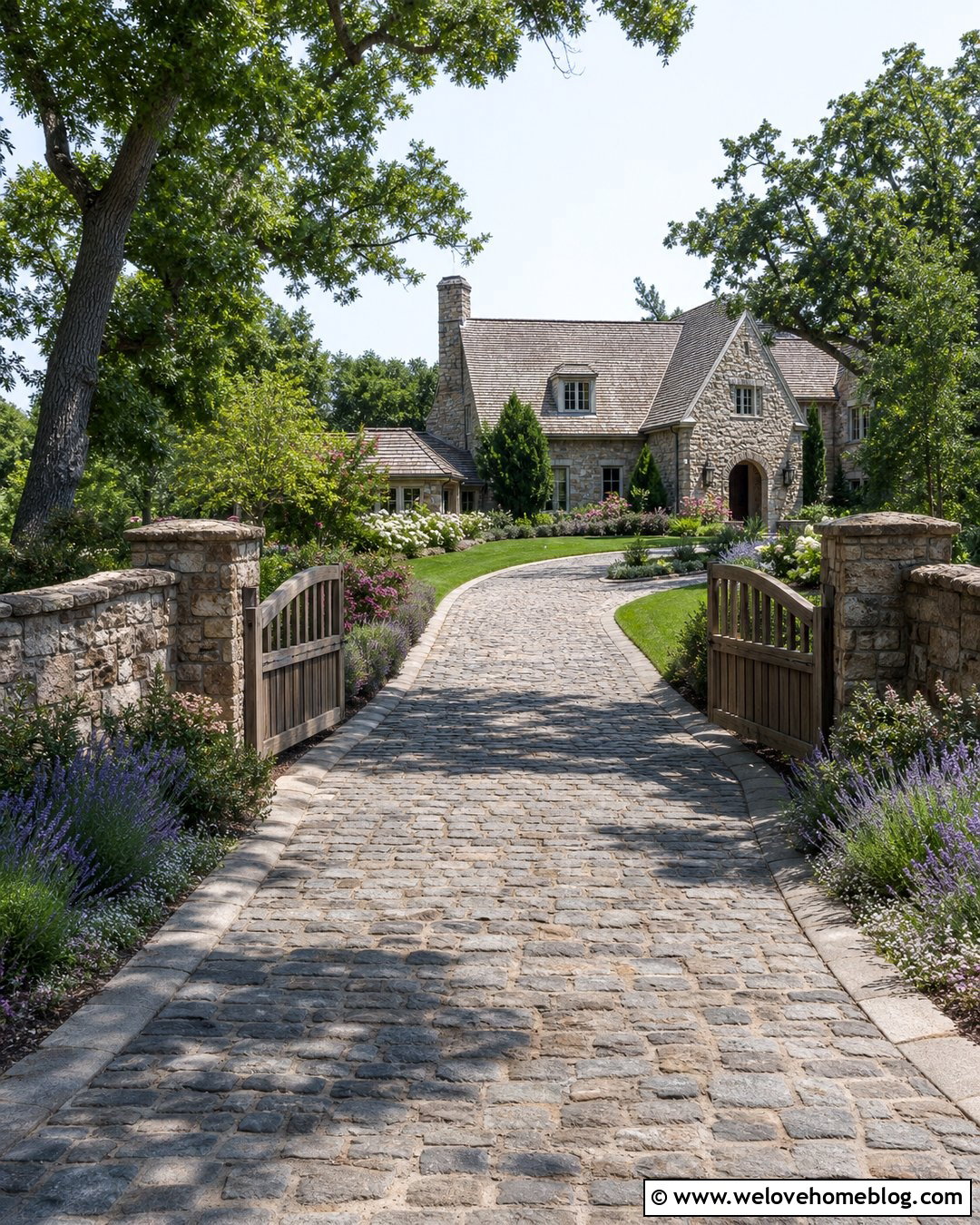 Country Driveway Entrance With Cobblestone - 30 Country Driveway Entrance Ideas