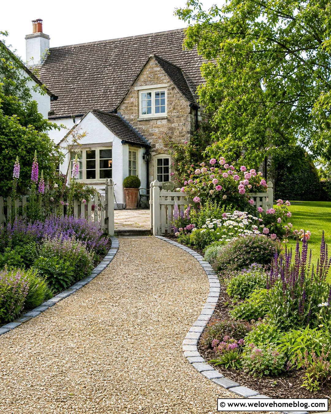 Country Driveway Entrance With Cottage Garden Planting - 35 Driveway Entrance Landscaping Country Ideas