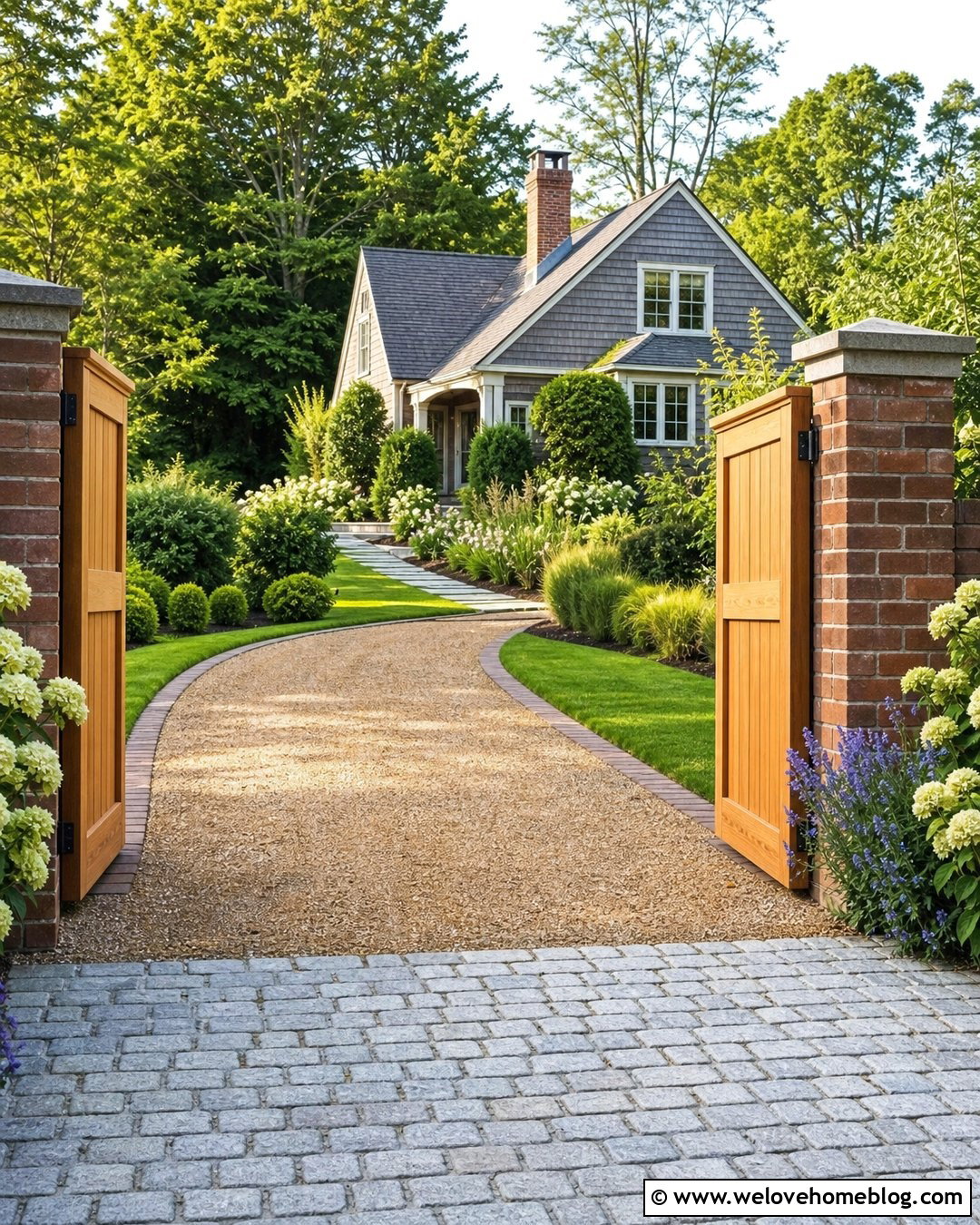 Country Driveway Entrance With Pea Gravel - 30 Country Driveway Entrance Ideas